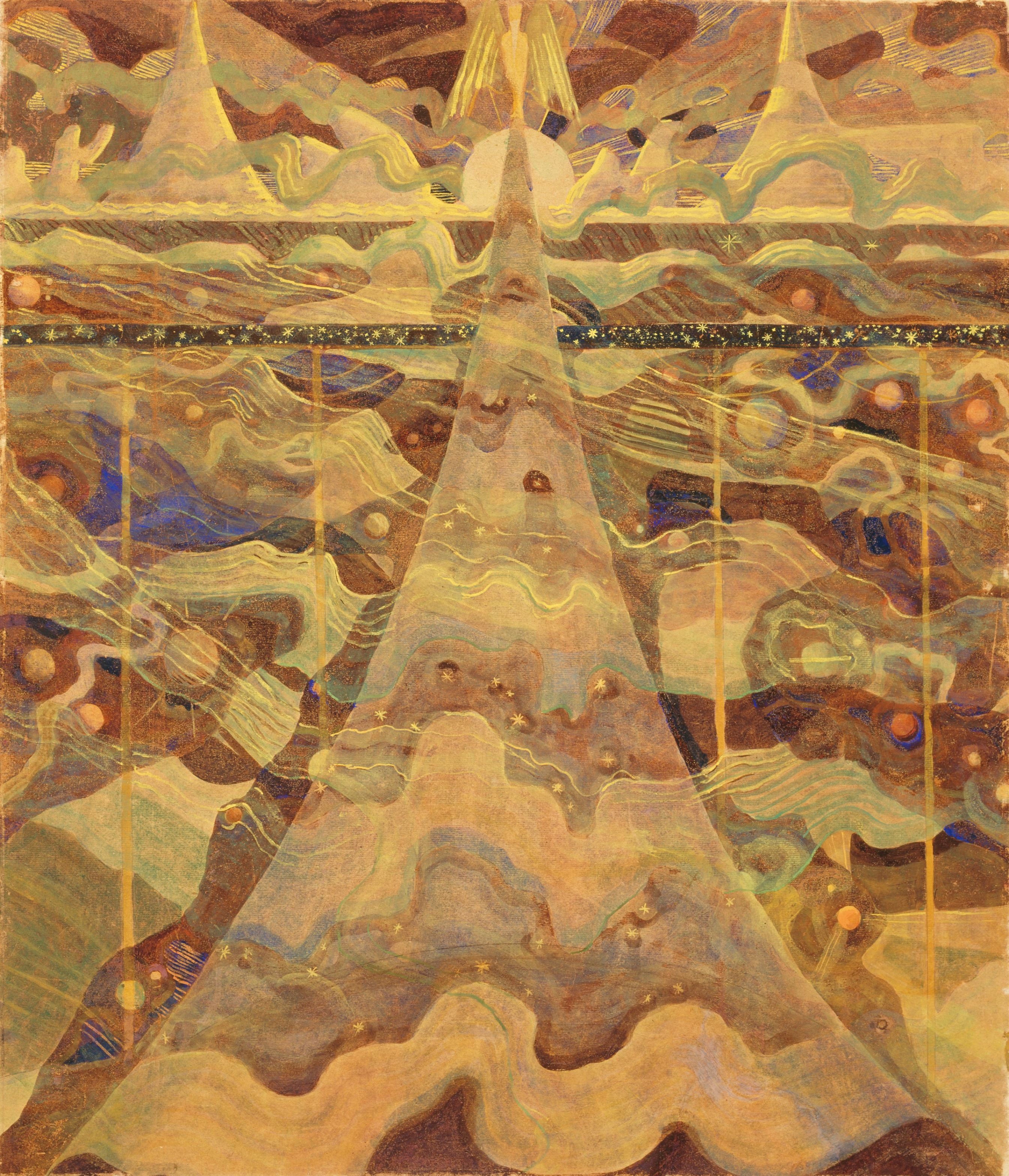 Sonata of the Stars (Allegro), a cosmic starlit ascent, painted by M. K. Čiurlionis